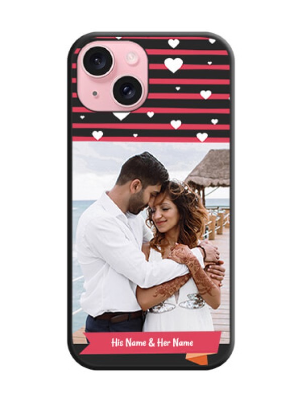 Custom White Color Love Symbols with Pink Lines Pattern on Space Black Custom Soft Matte Phone Cases - iPhone 15