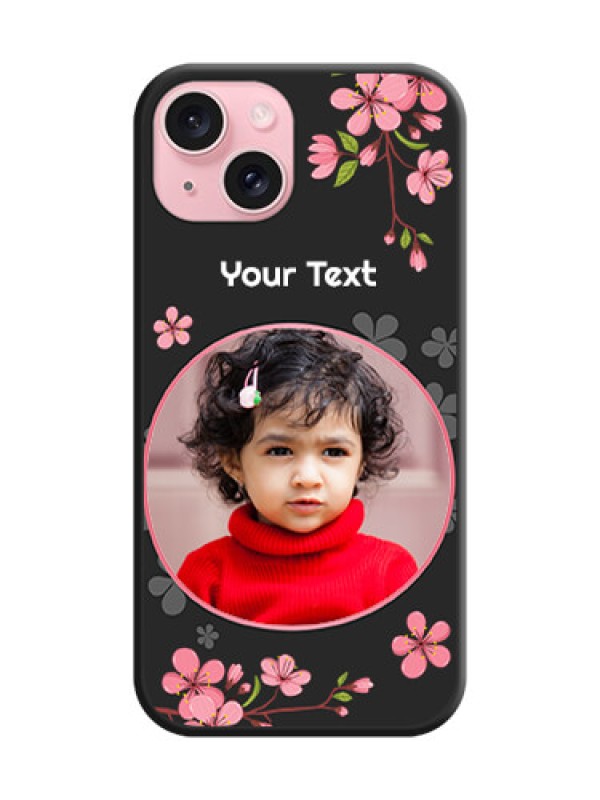 Custom Round Image with Pink Color Floral Design - Photo on Space Black Soft Matte Back Cover - iPhone 15
