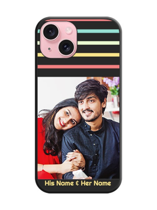 Custom Color Stripes with Photo and Text - Photo on Space Black Soft Matte Mobile Case - iPhone 15