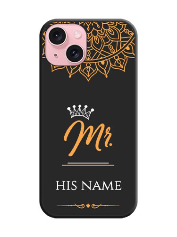 Custom Mr Name with Floral Design on Personalised Space Black Soft Matte Cases - iPhone 15