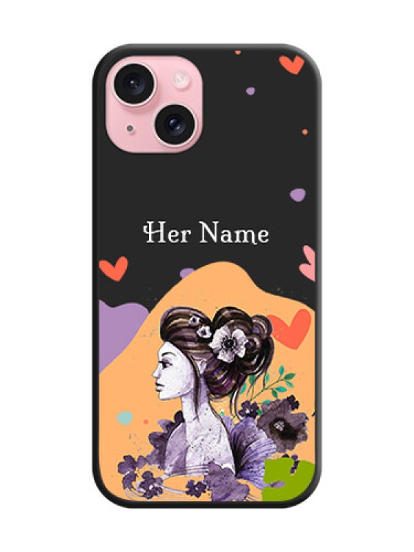 Custom Namecase For Her With Fancy Lady Image On Space Black Personalized Soft Matte Phone Covers - iPhone 15