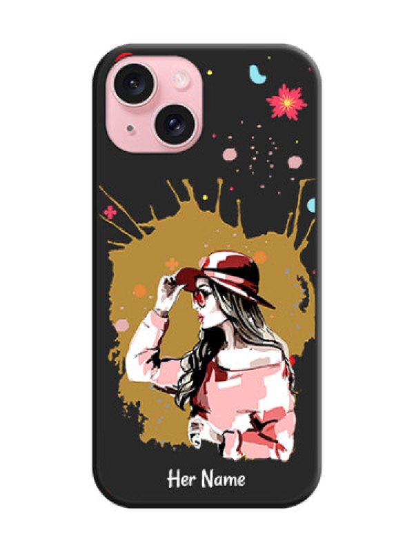 Custom Mordern Lady With Color Splash Background With Custom Text On Space Black Personalized Soft Matte Phone Covers - iPhone 15