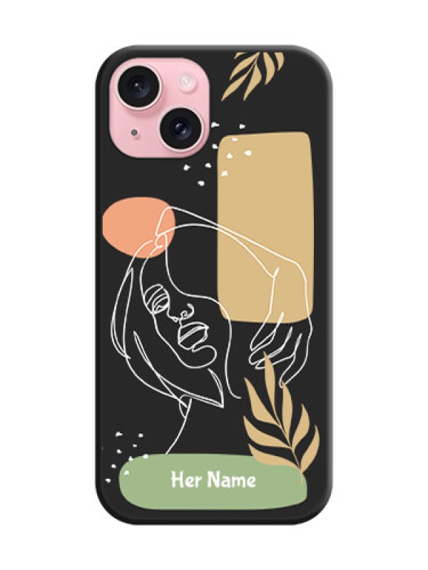 Custom Custom Text With Line Art Of Women & Leaves Design On Space Black Personalized Soft Matte Phone Covers - iPhone 15