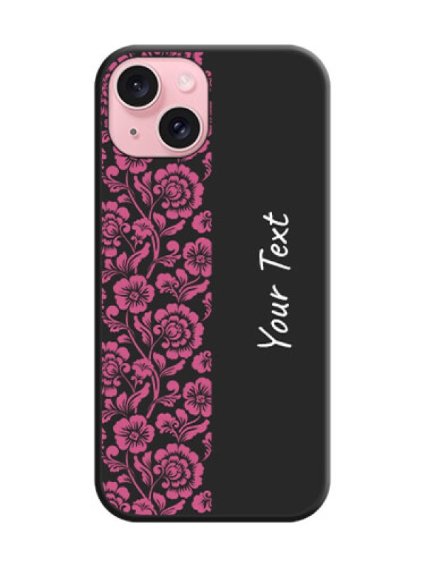 Custom Pink Floral Pattern Design With Custom Text On Space Black Personalized Soft Matte Phone Covers - iPhone 15