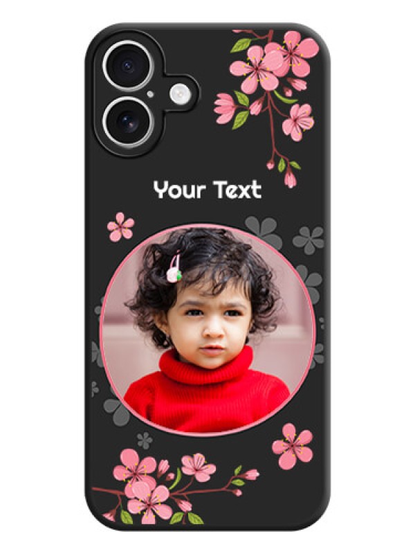 Custom Round Image with Pink Color Floral Design on Photo On Space Black Custom Soft Matte Mobile Back Cover - iPhone 16 Plus