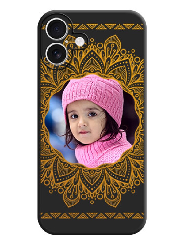 Custom Round Image with Floral Design On Space Black Custom Soft Matte Mobile Back Cover - iPhone 16 Plus