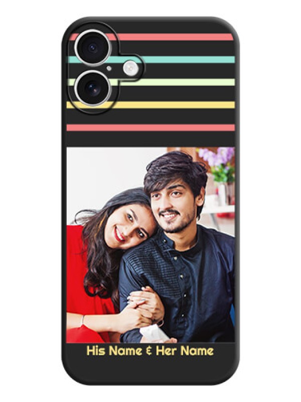 Custom Color Stripes with Photo and Text on Photo On Space Black Custom Soft Matte Mobile Back Cover - iPhone 16 Plus