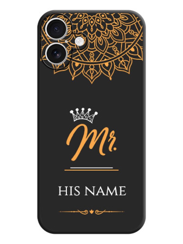 Custom Mr Name with Floral Design On Space Black Custom Soft Matte Mobile Back Cover - iPhone 16 Plus