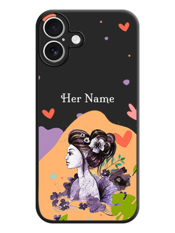 Custom Namecase For Her With Fancy Lady Image On Space Black Custom Soft Matte Mobile Back Cover - iPhone 16 Plus