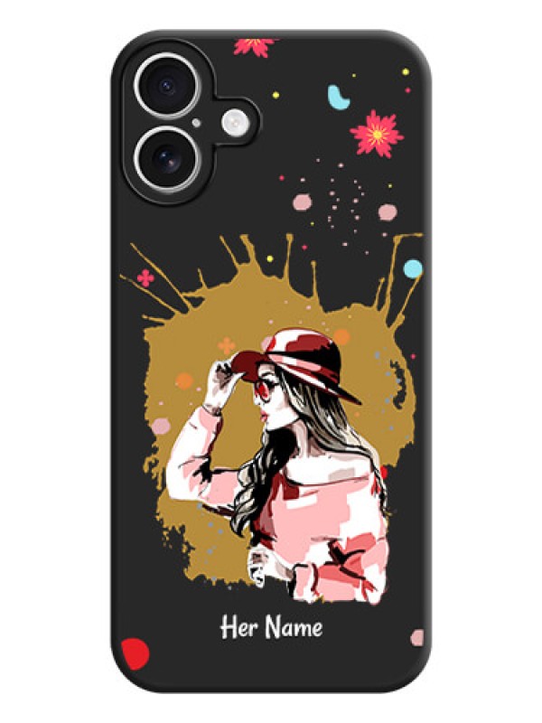 Custom Mordern Lady With Color Splash Background With Custom Text On Space Black Custom Soft Matte Mobile Back Cover - iPhone 16 Plus