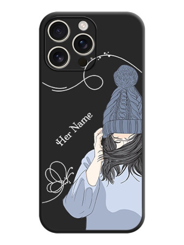 Custom Girl With Blue Winter Outfiit Custom Text Design On Space Black Custom Soft Matte Mobile Back Cover - iPhone 16 Pro Max