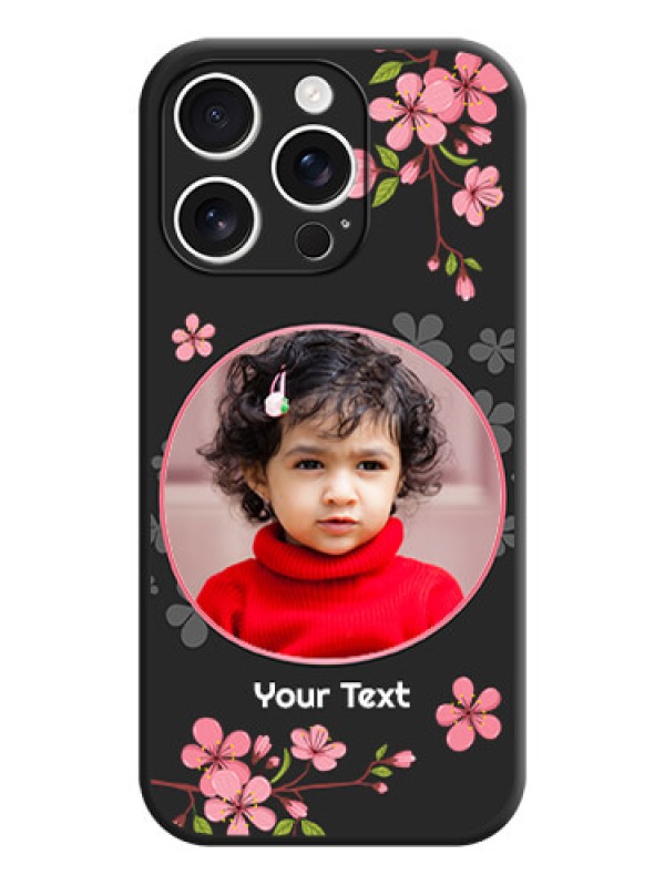 Custom Round Image with Pink Color Floral Design on Photo On Space Black Custom Soft Matte Mobile Back Cover - iPhone 16 Pro