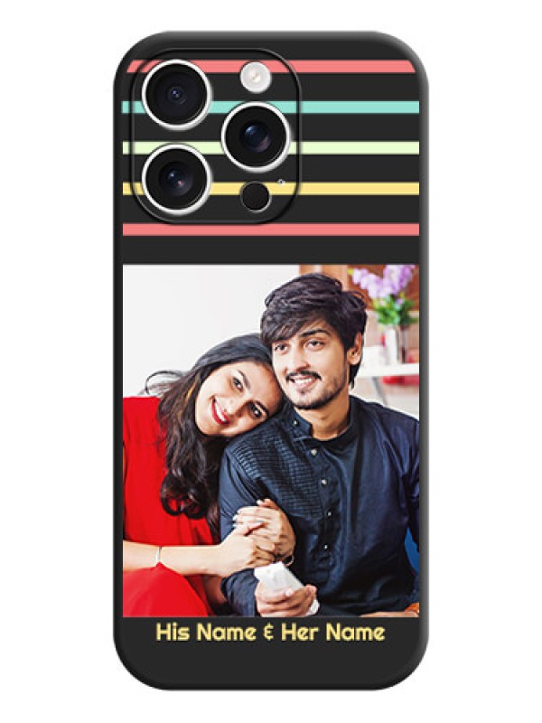 Custom Color Stripes with Photo and Text on Photo On Space Black Custom Soft Matte Mobile Back Cover - iPhone 16 Pro