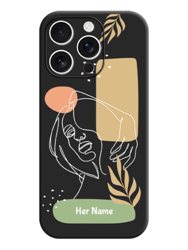 Custom Custom Text With Line Art Of Women & Leaves Design On Space Black Custom Soft Matte Mobile Back Cover - iPhone 16 Pro