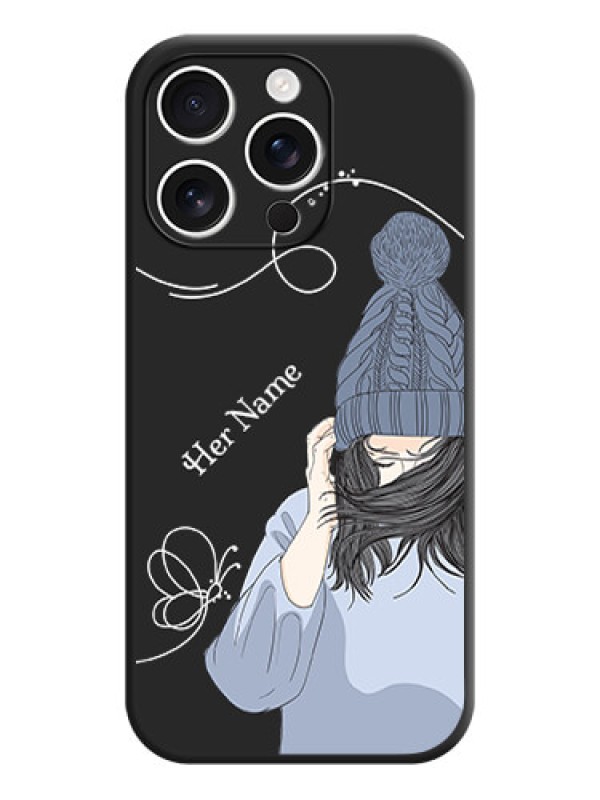 Custom Girl With Blue Winter Outfiit Custom Text Design On Space Black Custom Soft Matte Mobile Back Cover - iPhone 16 Pro