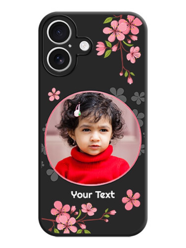 Custom Round Image with Pink Color Floral Design on Photo On Space Black Custom Soft Matte Mobile Back Cover - iPhone 16