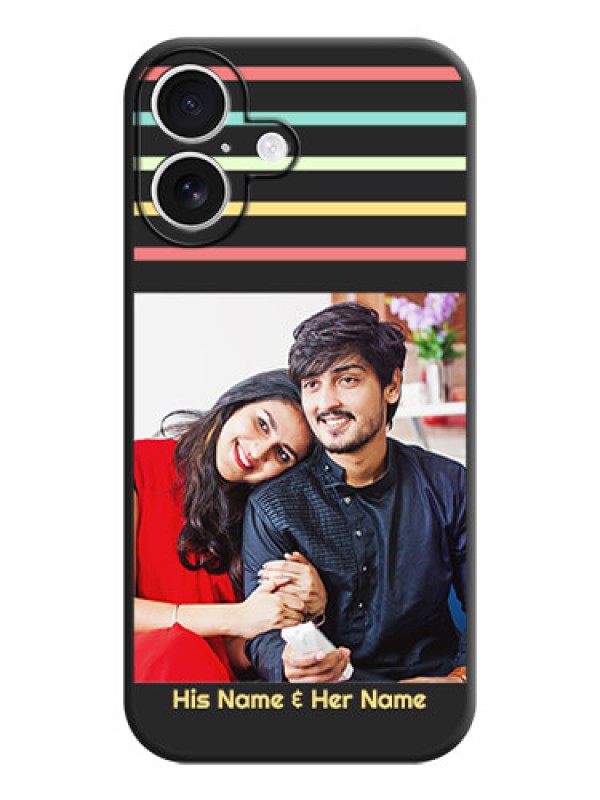 Custom Color Stripes with Photo and Text on Photo On Space Black Custom Soft Matte Mobile Back Cover - iPhone 16