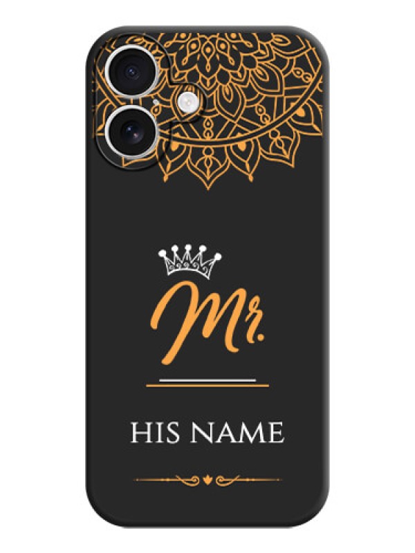 Custom Mr Name with Floral Design On Space Black Custom Soft Matte Mobile Back Cover - iPhone 16