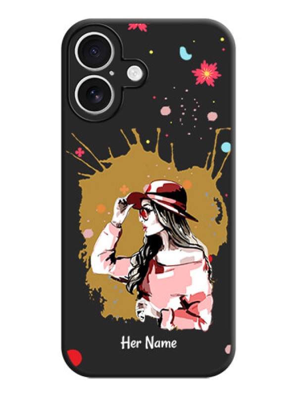 Custom Mordern Lady With Color Splash Background With Custom Text On Space Black Custom Soft Matte Mobile Back Cover - iPhone 16