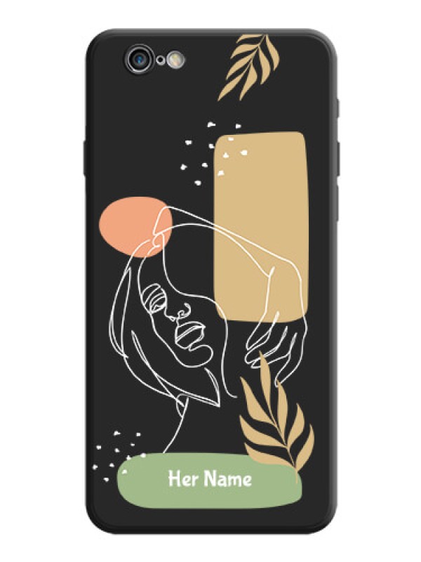 Custom Custom Text With Line Art Of Women & Leaves Design On Space Black Personalized Soft Matte Phone Covers -Apple Iphone 6