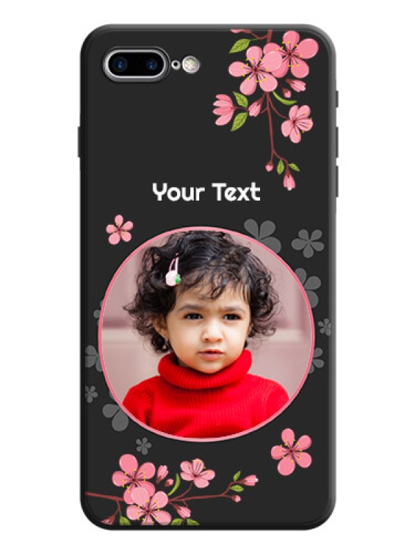 Custom Round Image with Pink Color Floral Design - Photo on Space Black Soft Matte Back Cover - iPhone 7 Plus