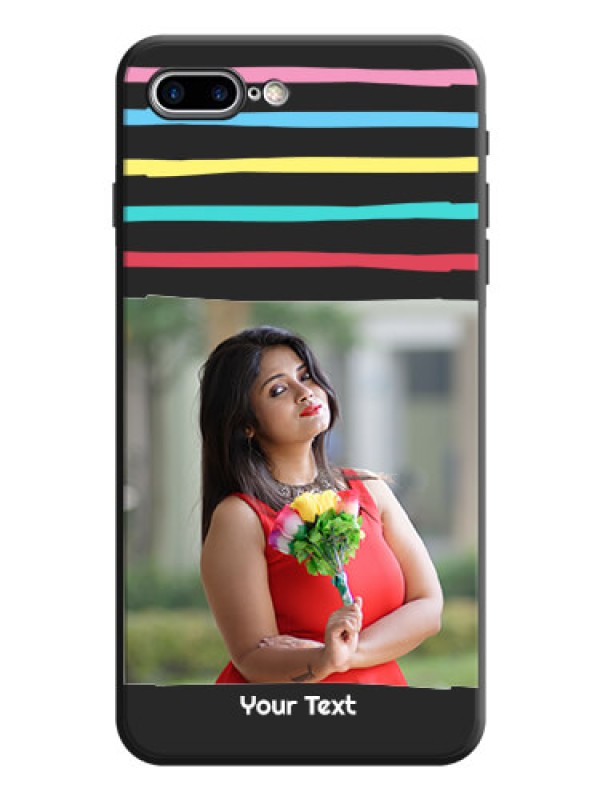 Custom Multicolor Lines with Image on Space Black Personalized Soft Matte Phone Covers - iPhone 7 Plus
