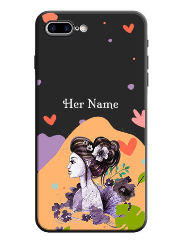 Custom Namecase For Her With Fancy Lady Image On Space Black Personalized Soft Matte Phone Covers -Apple Iphone 7 Plus