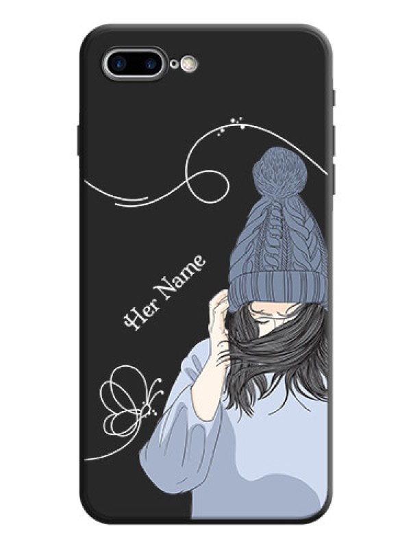Custom Girl With Blue Winter Outfiit Custom Text Design On Space Black Personalized Soft Matte Phone Covers -Apple Iphone 7 Plus