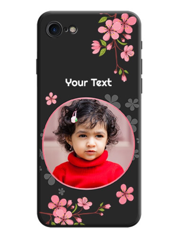 Custom Round Image with Pink Color Floral Design - Photo on Space Black Soft Matte Back Cover - iPhone 7