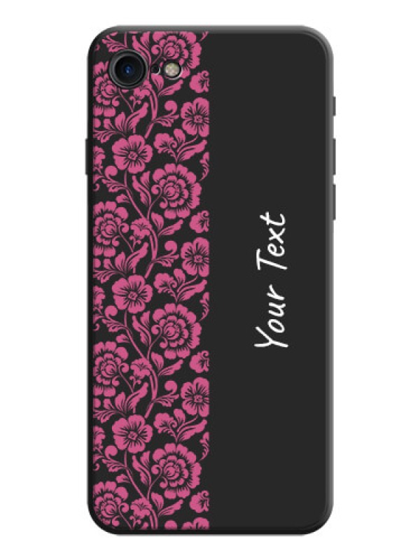 Custom Pink Floral Pattern Design With Custom Text On Space Black Personalized Soft Matte Phone Covers -Apple Iphone 7