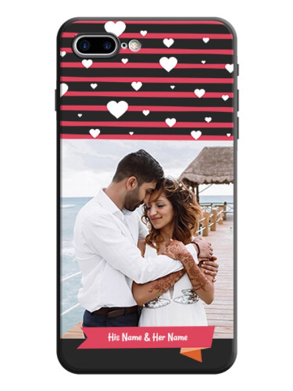 Custom White Color Love Symbols with Pink Lines Pattern on Space Black Custom Soft Matte Phone Cases - iPhone 8 Plus