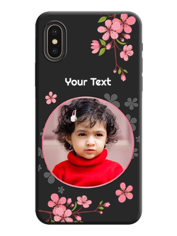 Custom Round Image with Pink Color Floral Design - Photo on Space Black Soft Matte Back Cover - iPhone X