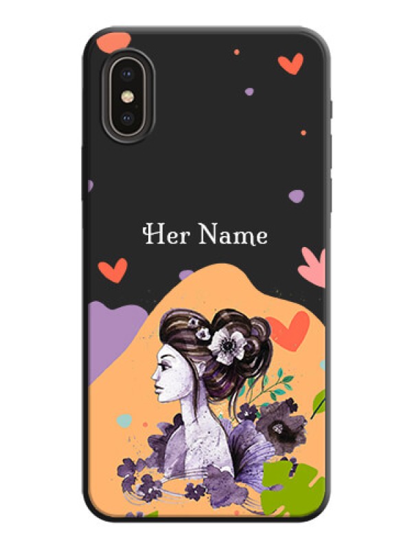 Custom Namecase For Her With Fancy Lady Image On Space Black Personalized Soft Matte Phone Covers -Apple Iphone X