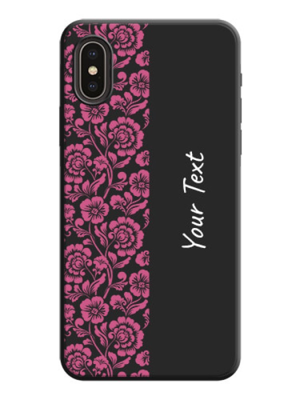 Custom Pink Floral Pattern Design With Custom Text On Space Black Personalized Soft Matte Phone Covers -Apple Iphone X