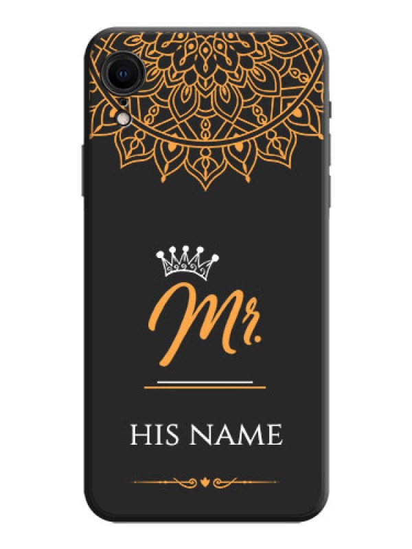 Custom Mr Name with Floral Design  on Personalised Space Black Soft Matte Cases - iPhone XR