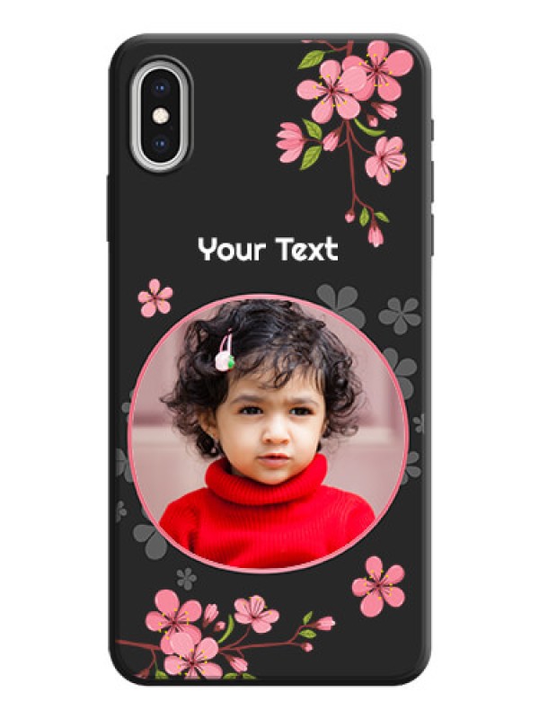 Custom Round Image with Pink Color Floral Design - Photo on Space Black Soft Matte Back Cover - iPhone XS Max