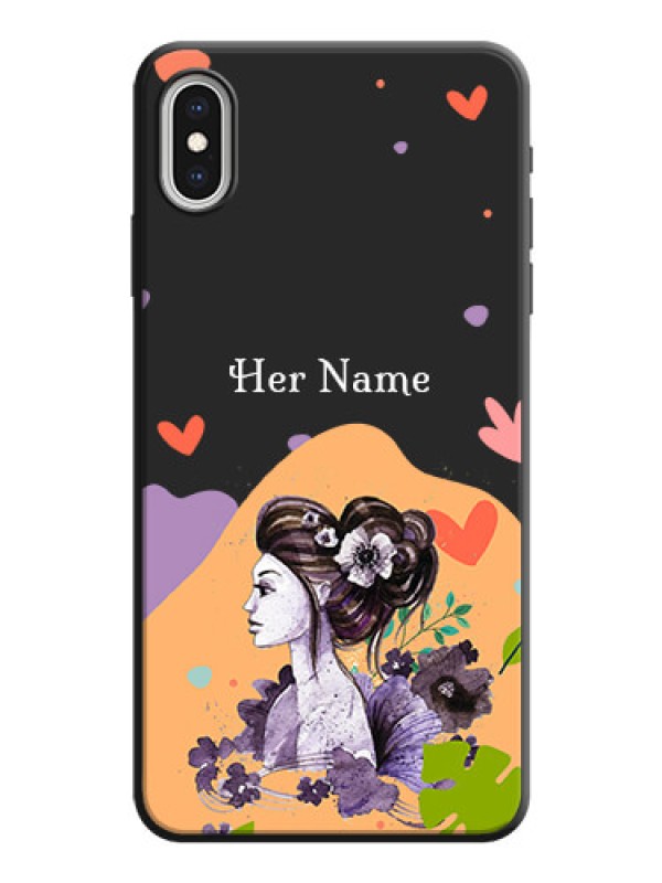Custom Namecase For Her With Fancy Lady Image On Space Black Personalized Soft Matte Phone Covers -Apple Iphone Xs Max