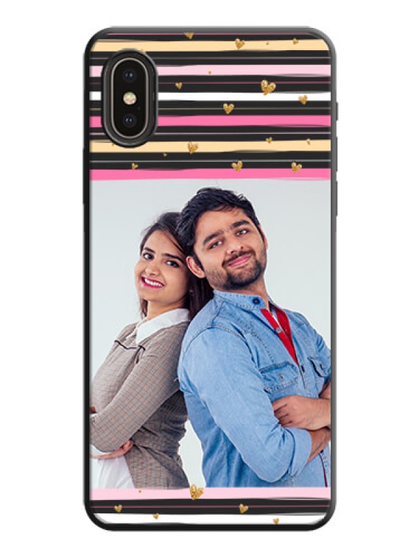 Custom Multicolor Lines and Golden Love Symbols Design - Photo on Space Black Soft Matte Mobile Cover - iPhone XS