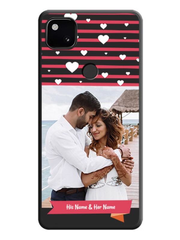 Custom White Color Love Symbols with Pink Lines Pattern on Space Black Custom Soft Matte Phone Cases - Google Pixel 4A