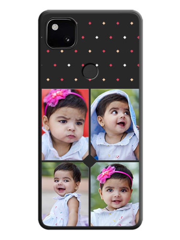 Custom Multicolor Dotted Pattern with 4 Image Holder on Space Black Custom Soft Matte Phone Cases - Google Pixel 4A