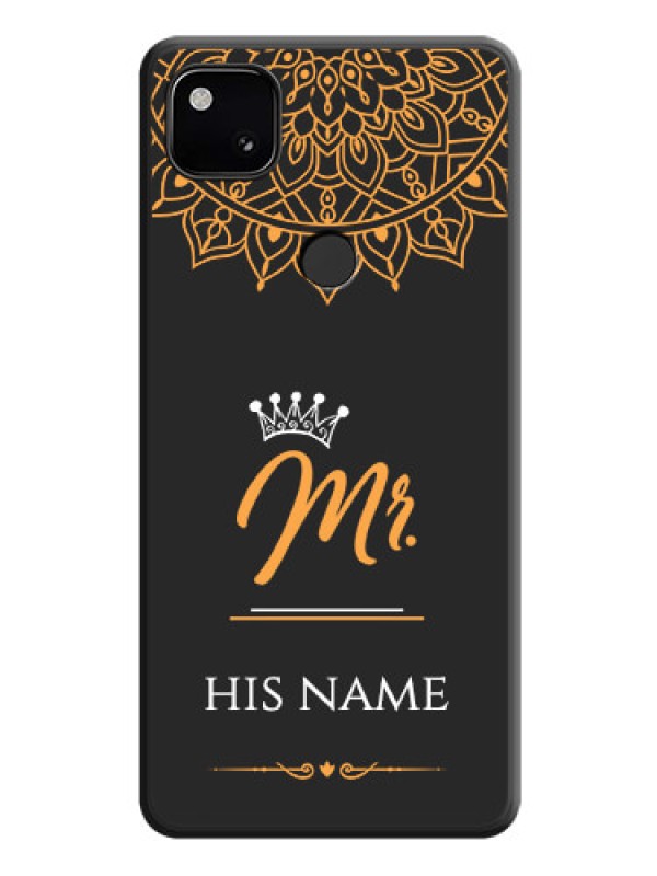 Custom Mr Name with Floral Design  on Personalised Space Black Soft Matte Cases - Google Pixel 4A