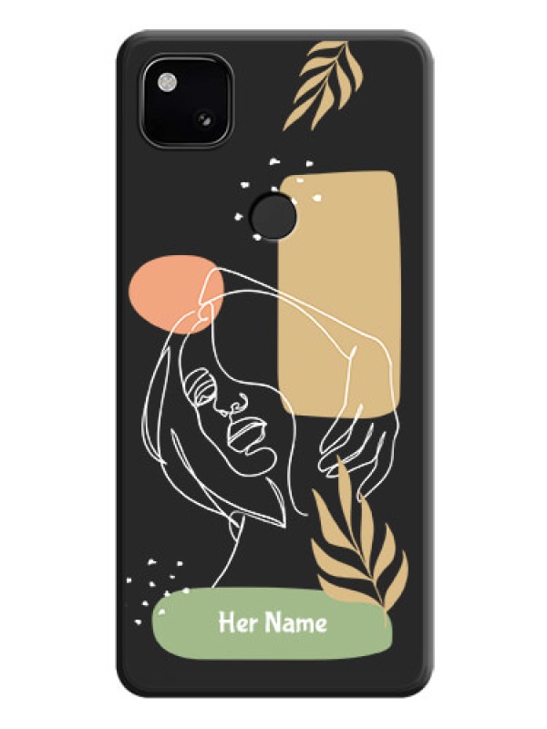 Custom Custom Text With Line Art Of Women & Leaves Design On Space Black Personalized Soft Matte Phone Covers -Google Pixel 4A