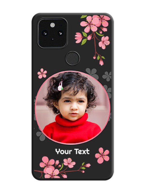 Custom Round Image with Pink Color Floral Design on Photo On Space Black Custom Soft Matte Mobile Back Cover - Pixel 5 5G