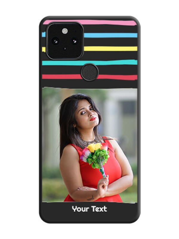 Custom Multicolor Lines with Image On Space Black Custom Soft Matte Mobile Back Cover - Pixel 5 5G