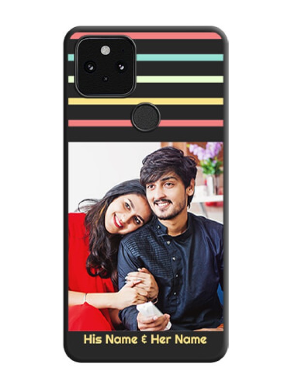 Custom Color Stripes with Photo and Text on Photo On Space Black Custom Soft Matte Mobile Back Cover - Pixel 5 5G