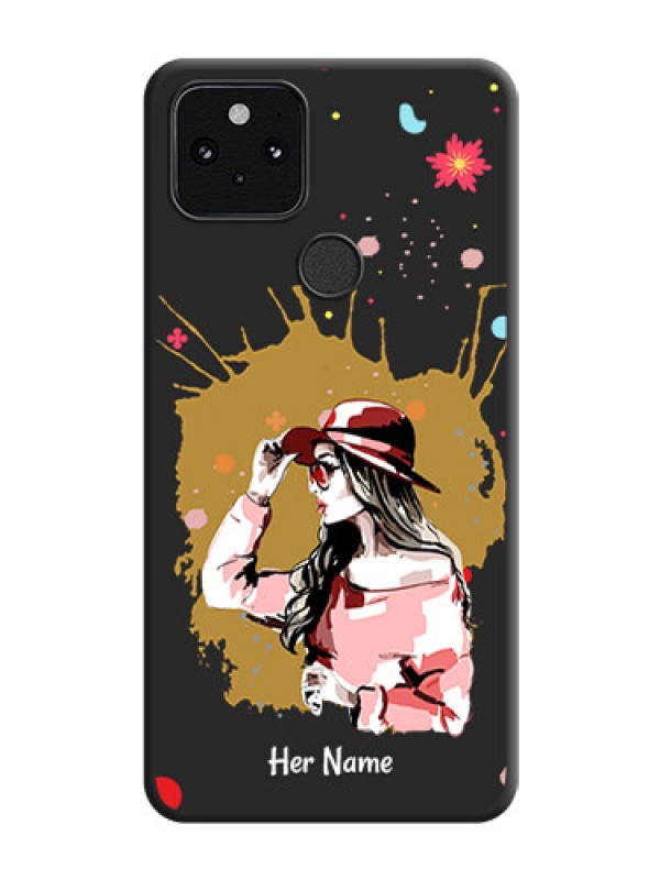 Custom Mordern Lady With Color Splash Background With Custom Text On Space Black Custom Soft Matte Mobile Back Cover - Pixel 5 5G