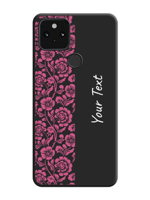 Custom Pink Floral Pattern Design With Custom Text On Space Black Custom Soft Matte Mobile Back Cover - Pixel 5 5G