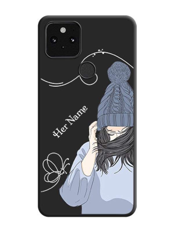 Custom Girl With Blue Winter Outfiit Custom Text Design On Space Black Custom Soft Matte Mobile Back Cover - Pixel 5 5G