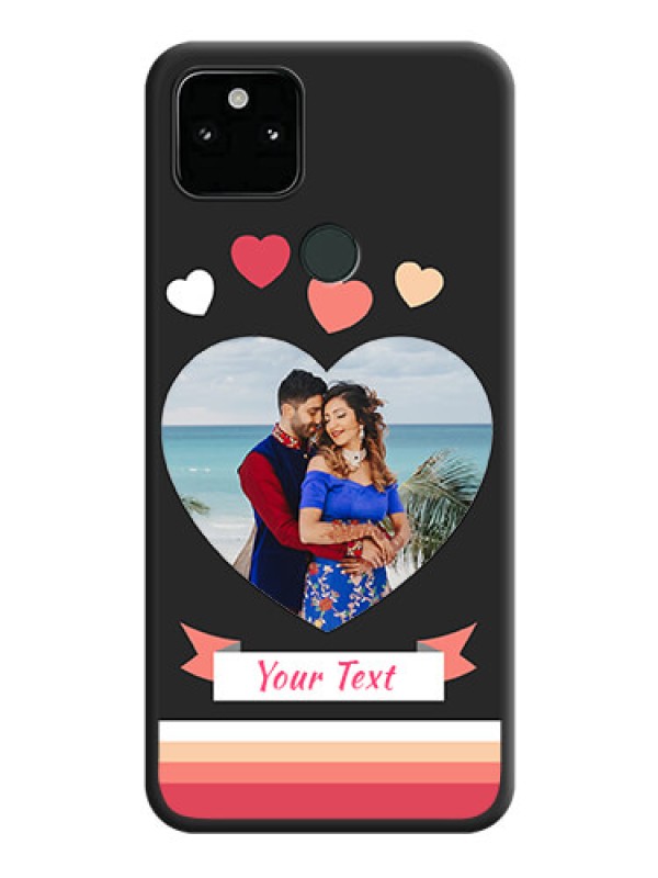 Custom Love Shaped Photo with Colorful Stripes on Personalised Space Black Soft Matte Cases - Pixel 5A 5G