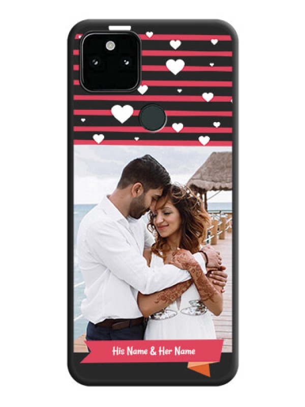Custom White Color Love Symbols with Pink Lines Pattern on Space Black Custom Soft Matte Phone Cases - Pixel 5A 5G